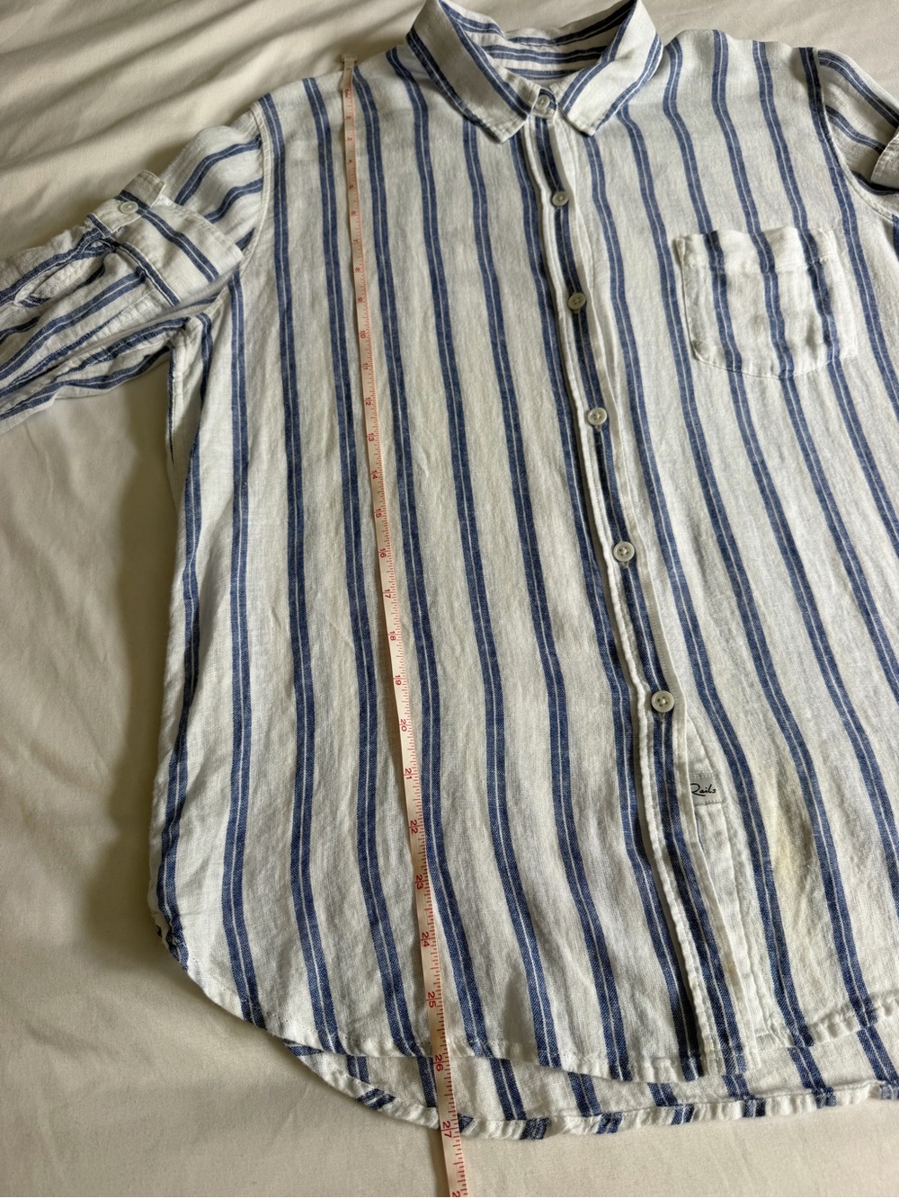 Rails "Charli" Villa Stripe Blue White Linen Blend Button Down Shirt Lightweight - Picture 15 of 17